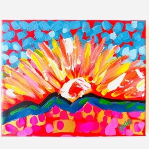 Original Painting Sunset Mountain Landscape  8" x 10" Canvas Collectible